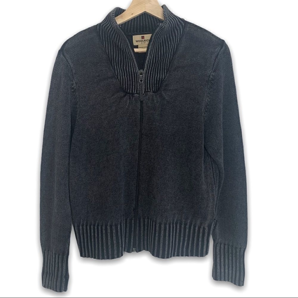 Woolrich Burnout Full Zip Ribbed Accents Sweater